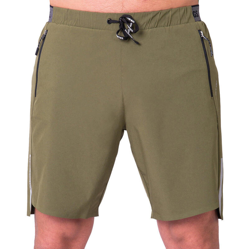 Men Multi-Pocket Breathable Dri-Fit 9" Running Sports Shorts - OLIVE GREEN