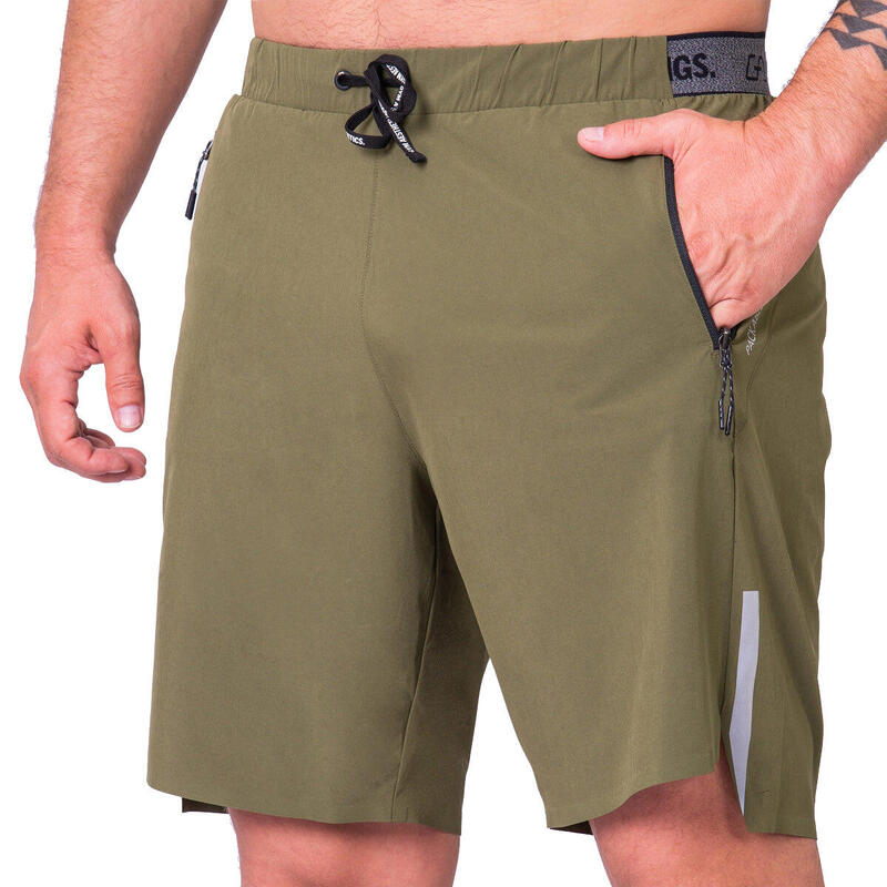 Men Multi-Pocket Breathable Dri-Fit 9" Running Sports Shorts - OLIVE GREEN