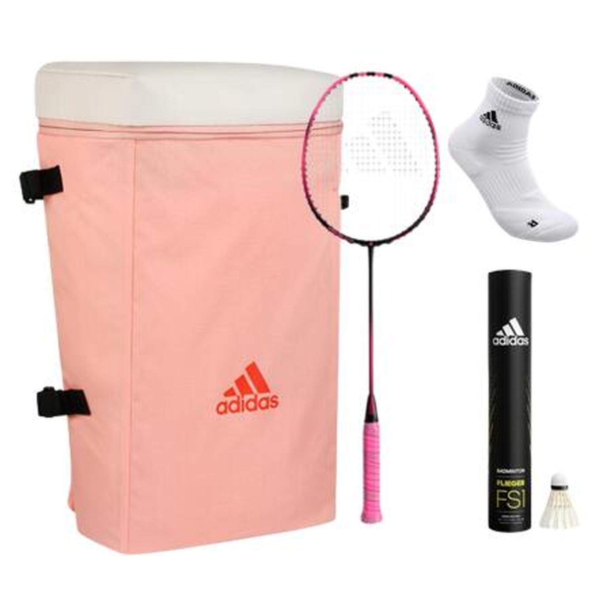 adidas羽毛球套裝（球拍+背包+襪子+羽毛球）- 粉色