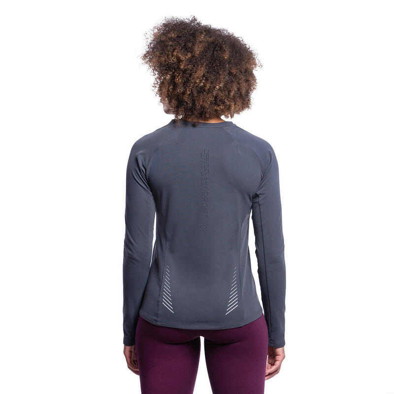 Women Plain Long Sleeve Gym Running Sports T Shirt Tee - Charcoal grey