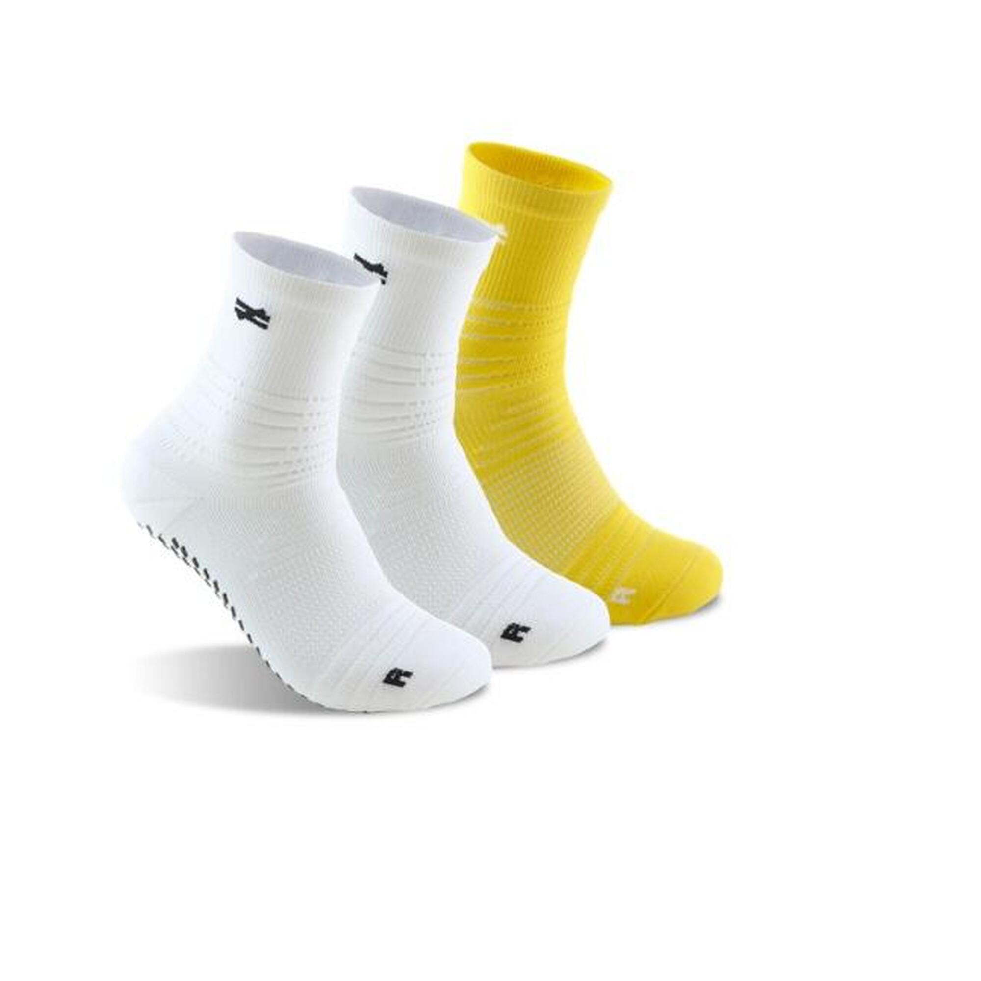 G-ZOX Tech Grip Socks 3 Pairs (White x 2 + Yellow x 1 - M)
