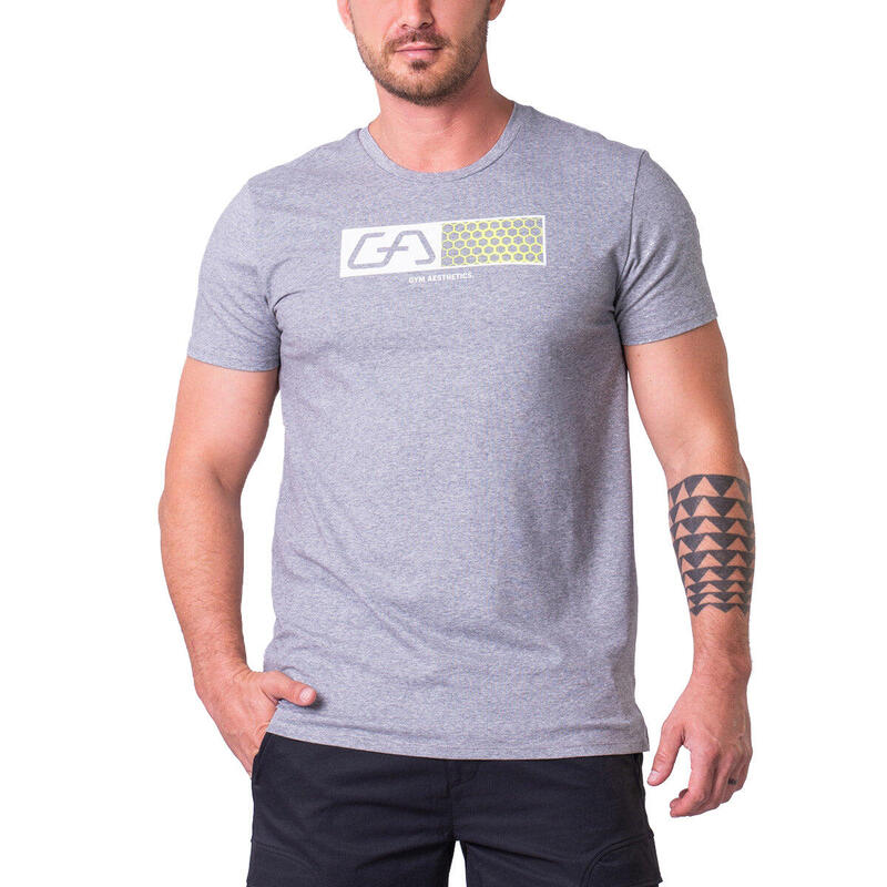 男裝LOGO彈性跑步健身短袖運動T恤上衣 - 灰色