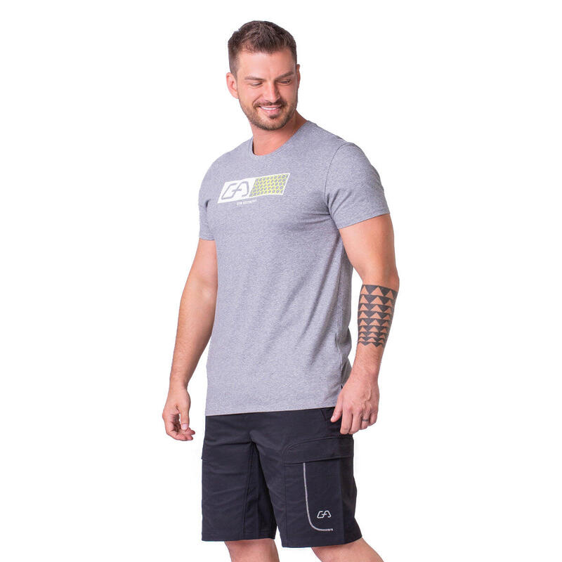 Men Printed Loose-Fit Gym Running Sports T Shirt Fitness Tee - GREY