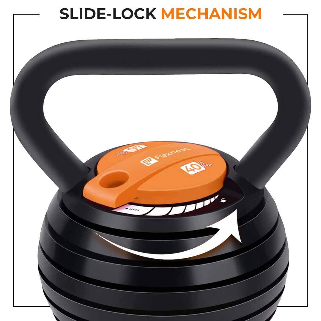 Flexnest Flexikettle 7-In-1 Adjustable Weight Kettlebell 10 lbs to 40 lbs Black & Orange -  4
