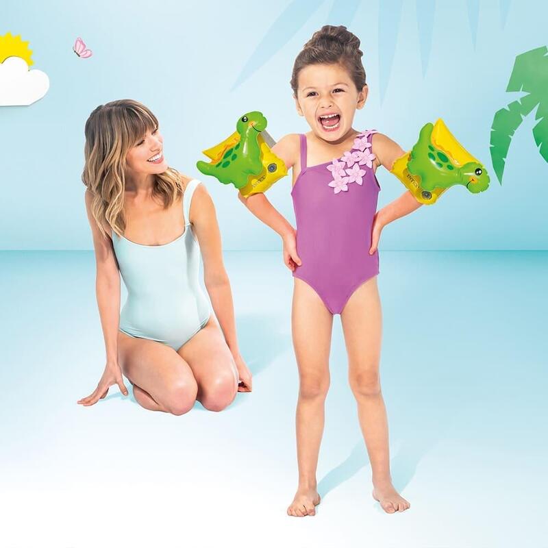 Dinosaur 兒童充氣游泳臂圈 - 綠色/黃色