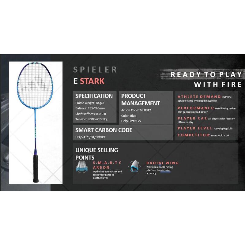 Spieler E Stark Adult Badminton Racket with Racket Sack (G5 Strung) - Blue