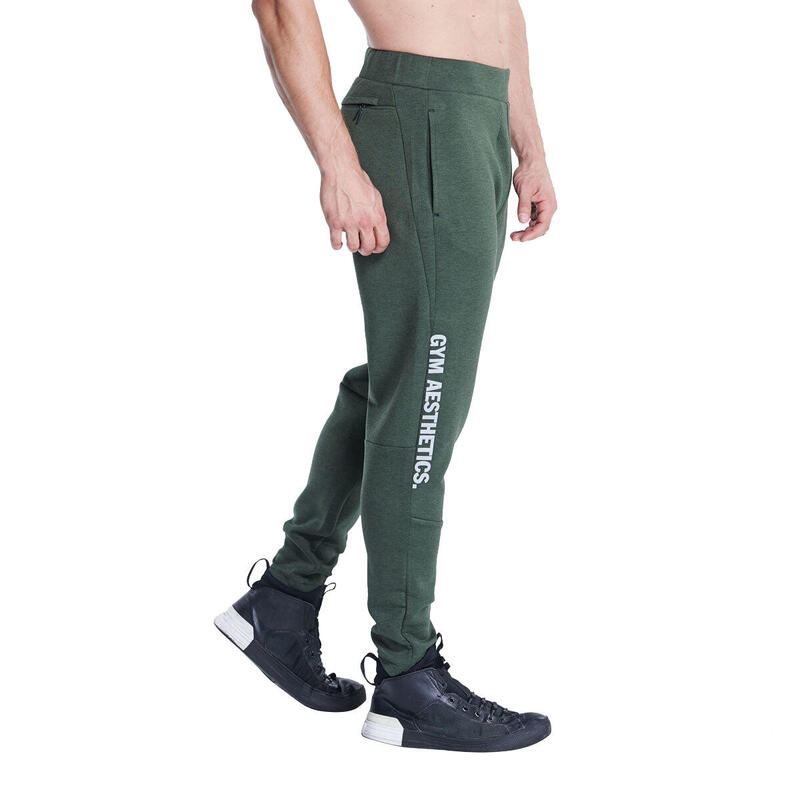 Men Sideband Waterproof Long Sweatpants with Zipper - Olive