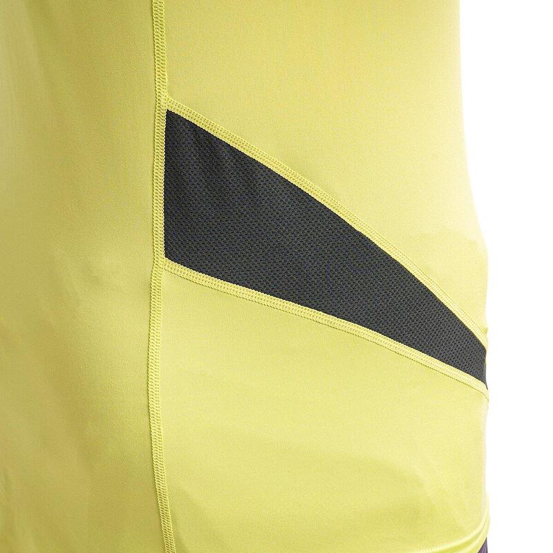 男裝V領6in1修身跑步健身短袖運動T恤上衣 - 黃色