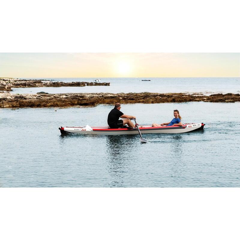 AIRKAYAK 16' Inflatable Kayak Rowing Boat - Light grey/Red