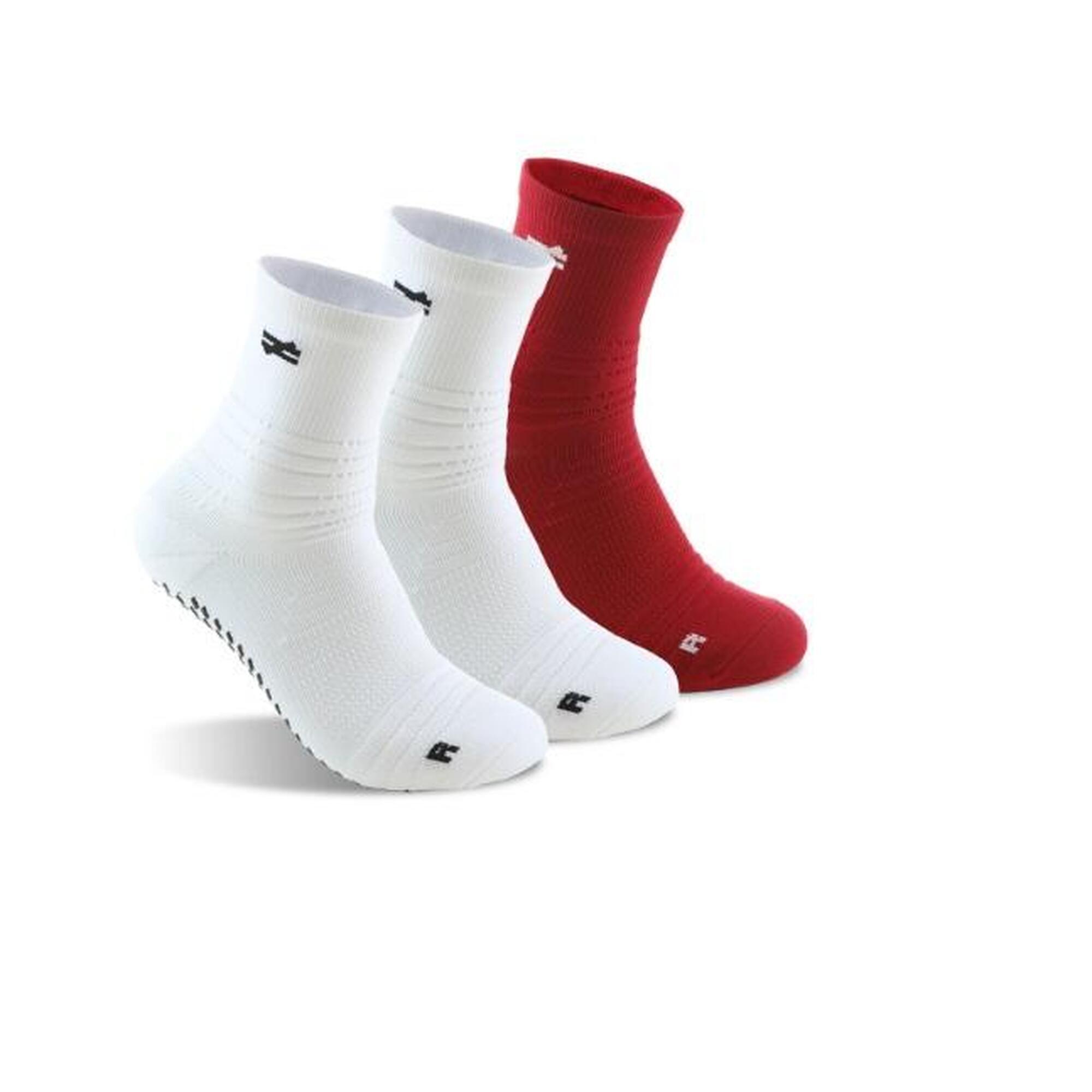 G-ZOX Tech Grip Socks 3 Pairs (White x 2 + Red x 1 - M)