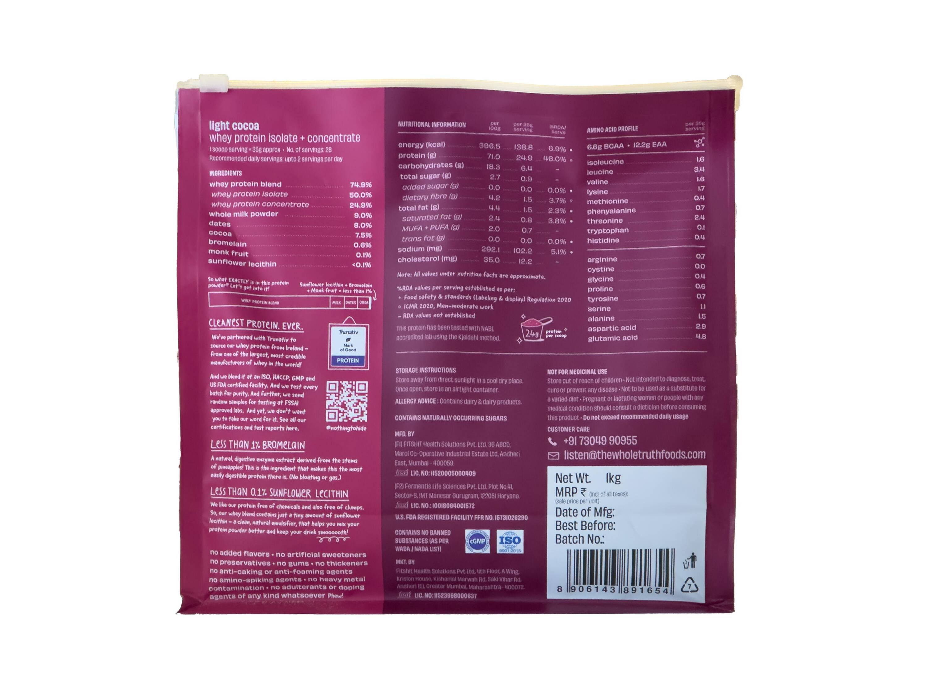 The Whole Truth Protein powder Isolate+Concentrate Light Cocoa 24g Protein -  2