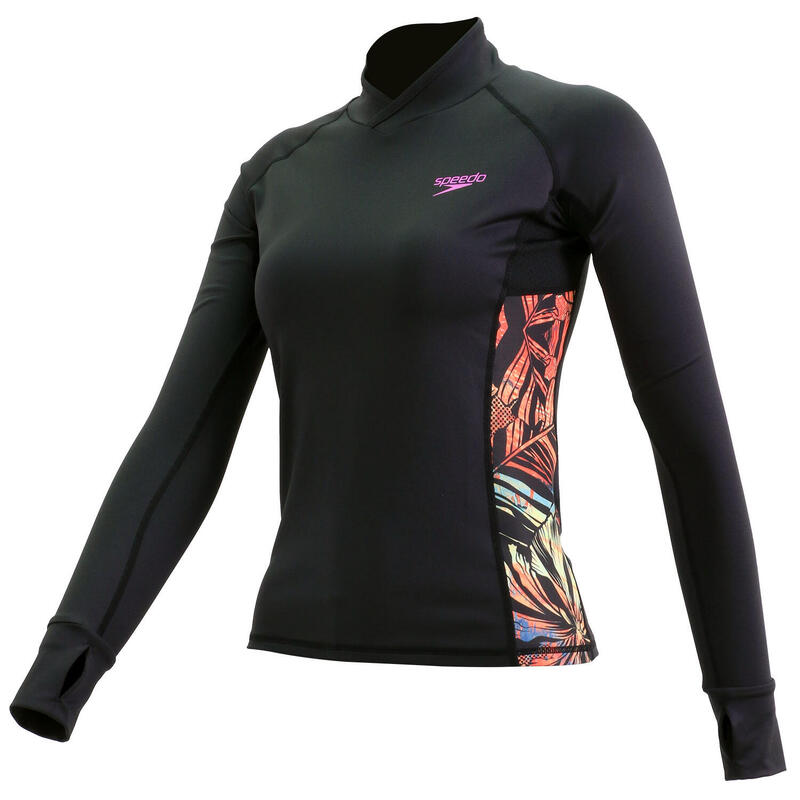 DELUXE LADIES' BREATHABLE WATER ACTIVITY LONG SLEEVE TOP - BLACK/MULTI-COLOUR