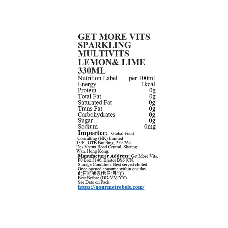 Sparkling Multivitamin Sugar Free Drink 330ml (12 Cans) - Lemon & Lime