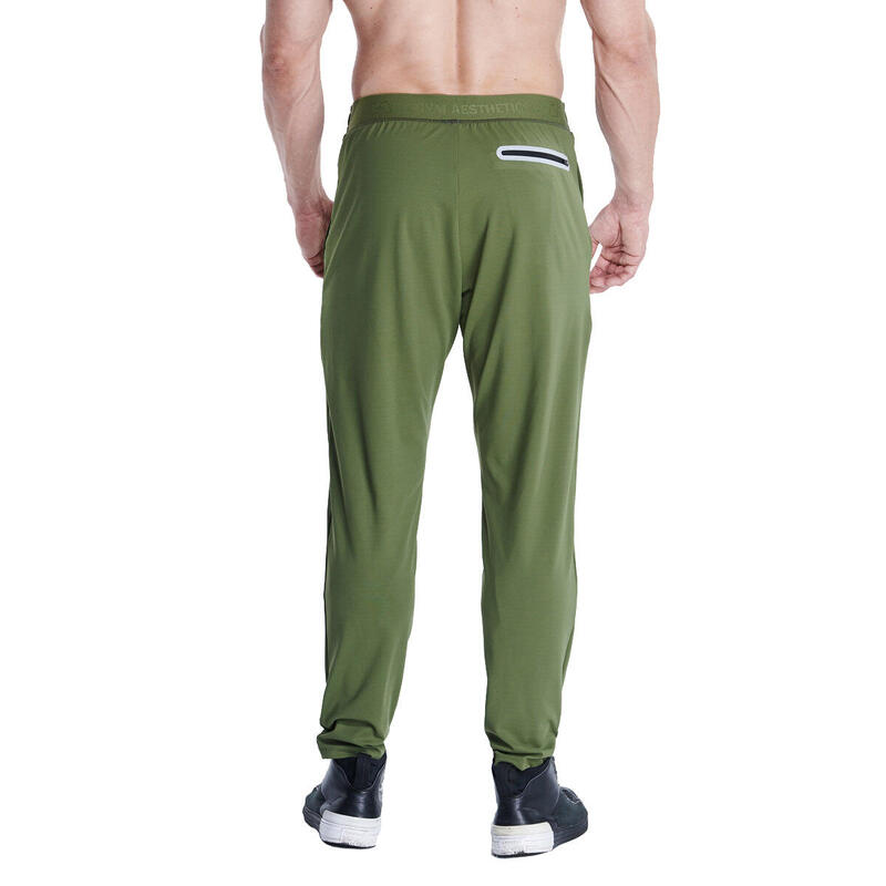 男裝LOGO拉鏈超輕保暖運動長棉褲 - 橄欖綠色