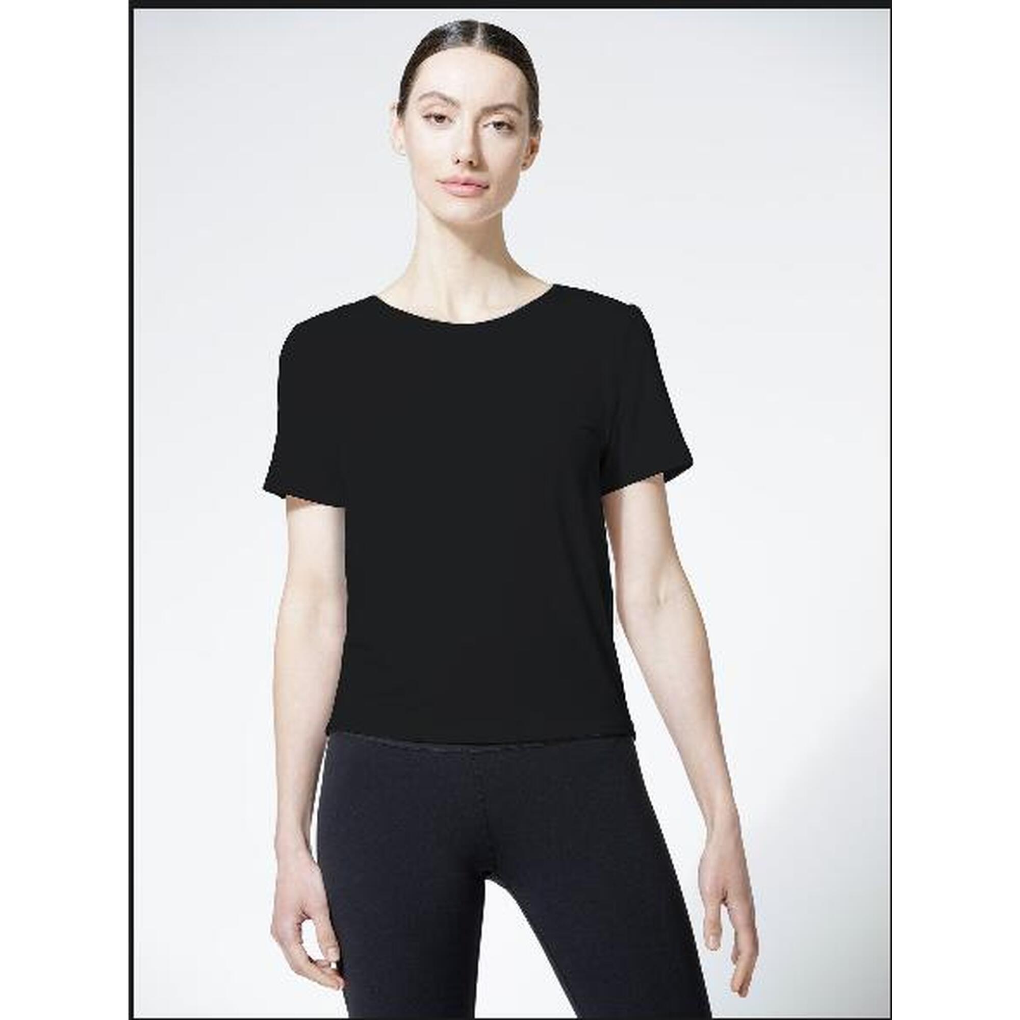 WOMEN'S OPEN BACK WRAP TEE - BLACK