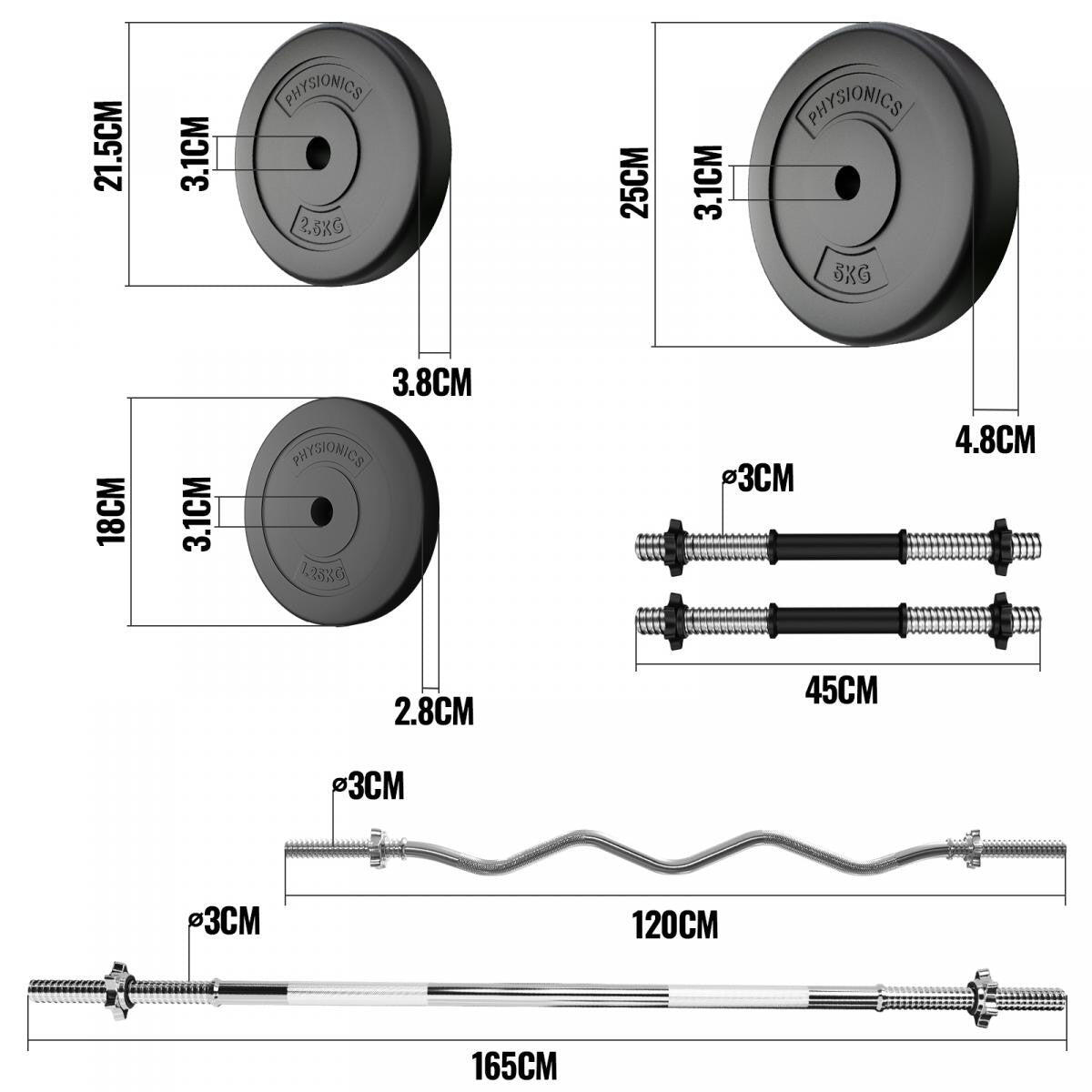 Physionics Halterset - Halter met Gewichten - Dumbbells - 45 kg 4/7