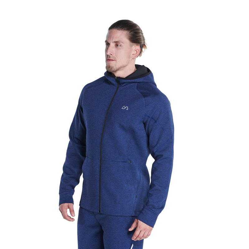 Men GA Zipper Sports Softshell Windbreaker Jacket with Hood - Navy