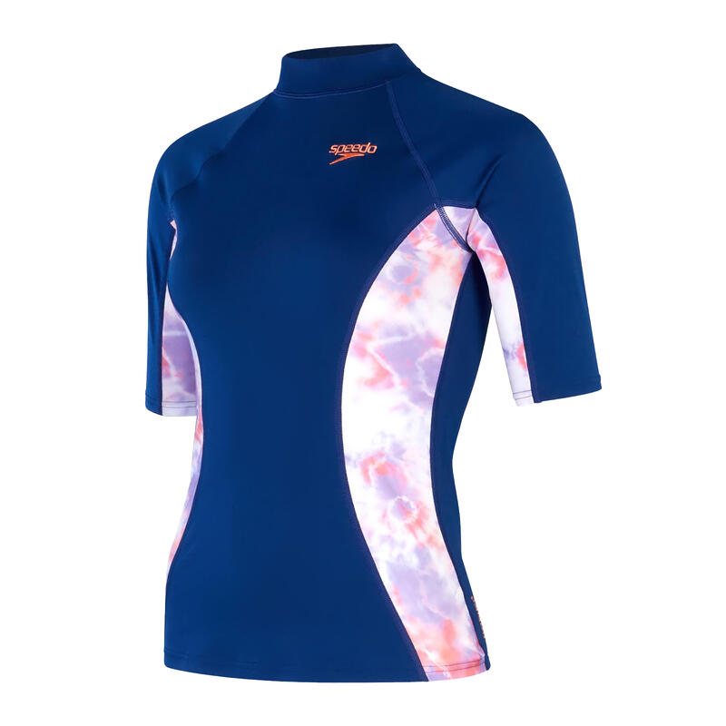 TIE-DYE LADIES' SUN PROTECTION SHORT SLEEVE RASHGUARD - BLUE