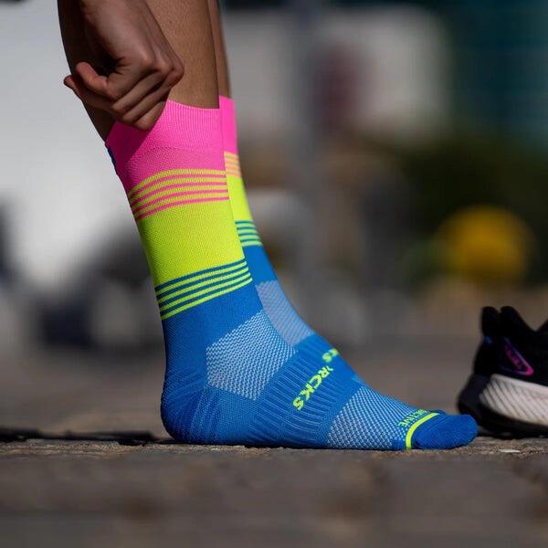 Fartlek Pink Running Socks - Pink, Yellow, Blue