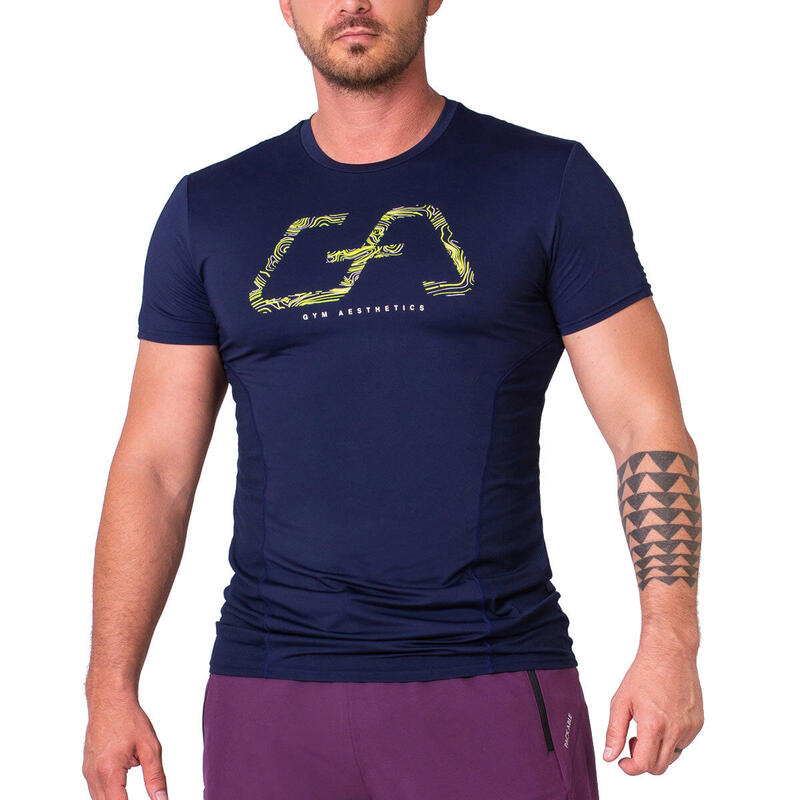 Men GA Logo Loose-Fit Gym Running Sports T Shirt Fitness Tee - Navy blue