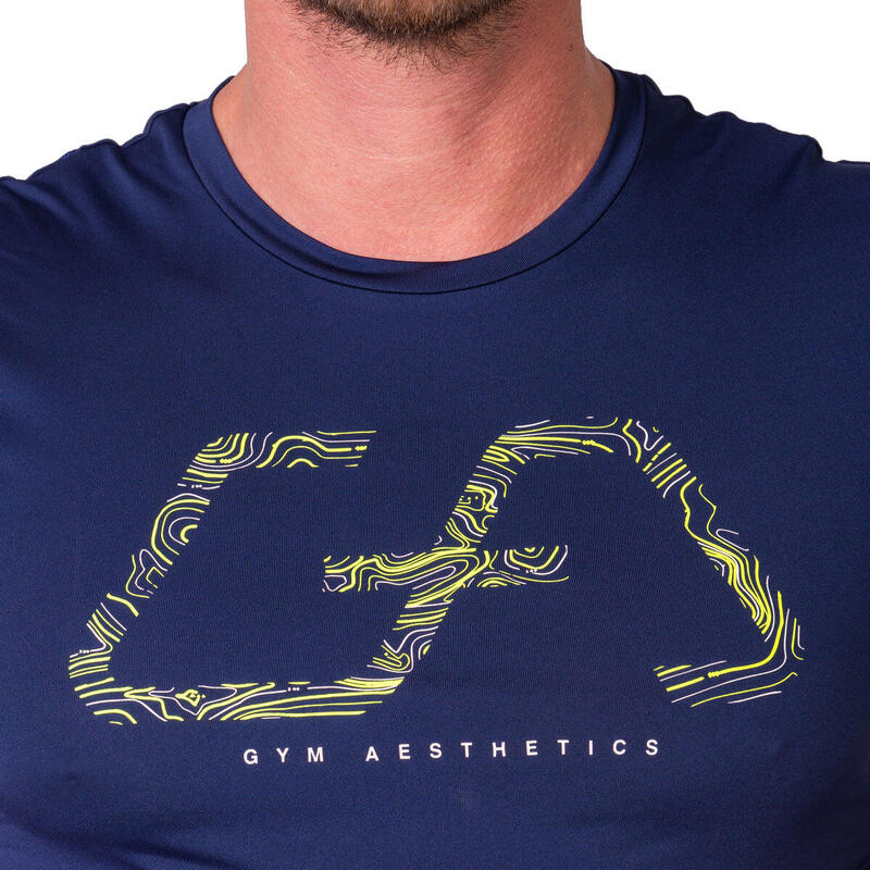 Men GA Logo Loose-Fit Gym Running Sports T Shirt Fitness Tee - Navy blue