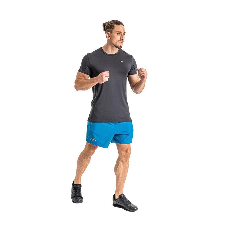 男裝純色6in1修身跑步健身短袖運動T恤上衣 - 灰色