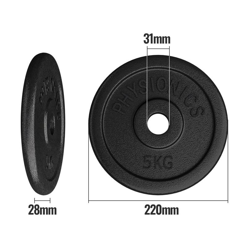 Set discuri fonta, negru, 30mm, 2 x 5kg Physionics