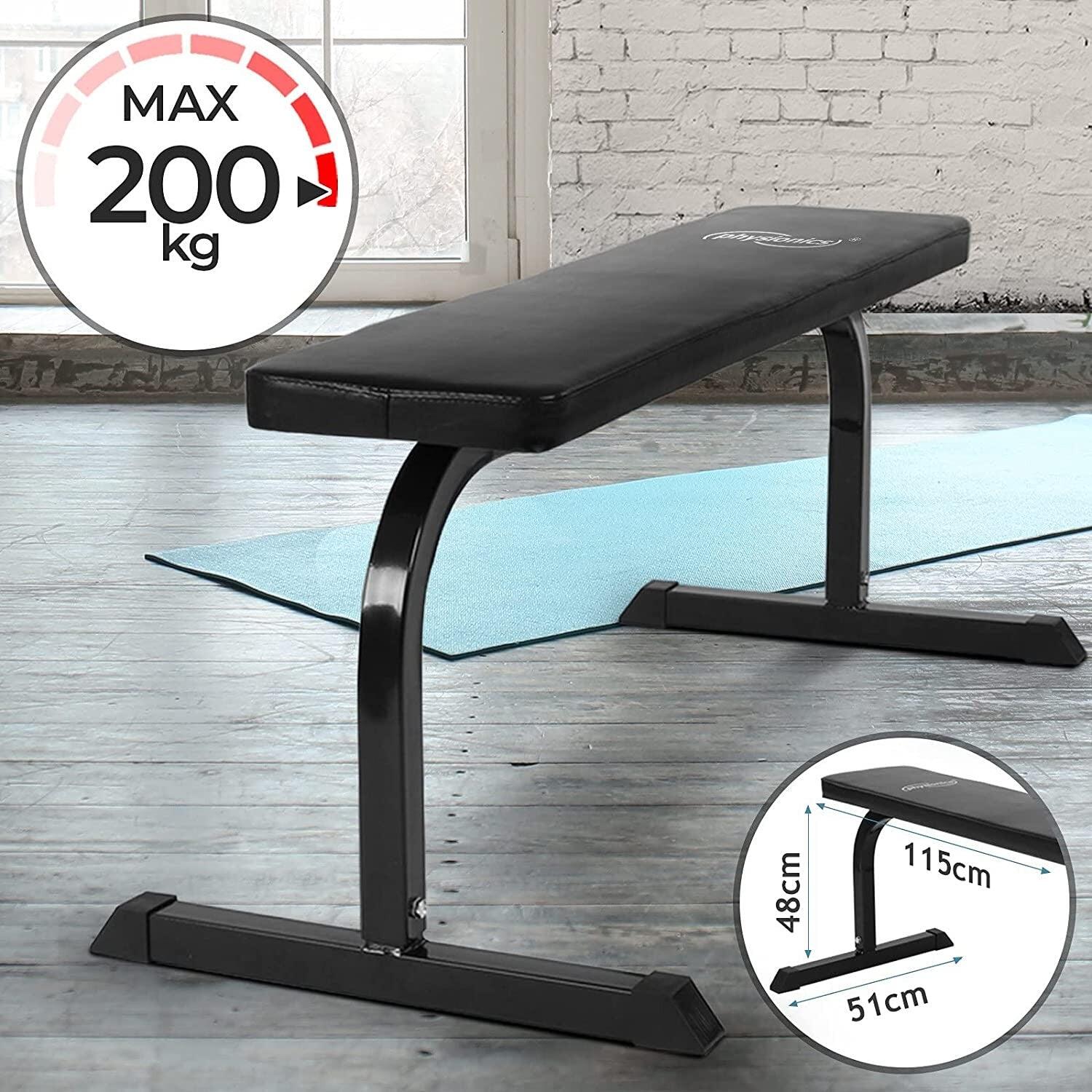 Physionics Vlakke Fitnessbank - Halterbank - Zwart 6/7