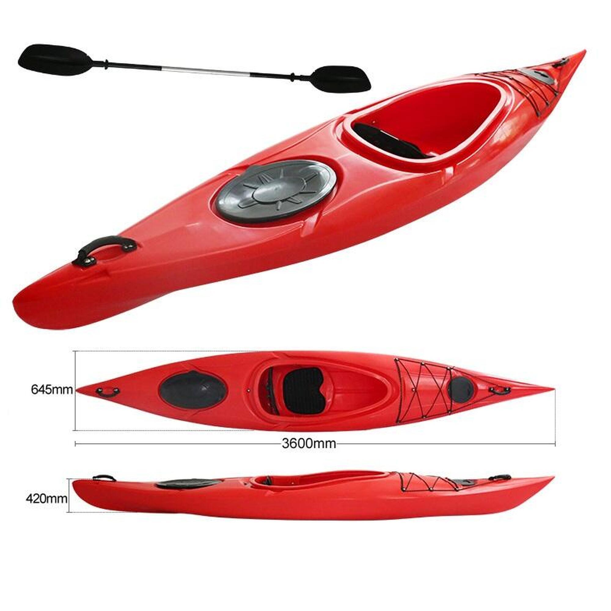 3.6m Sit in solo Rigid Kayak with paddle - Red