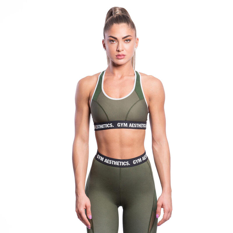 女裝交叉背扣高支撐透氣瑜珈跑步運動內衣 - 橄欖綠色
