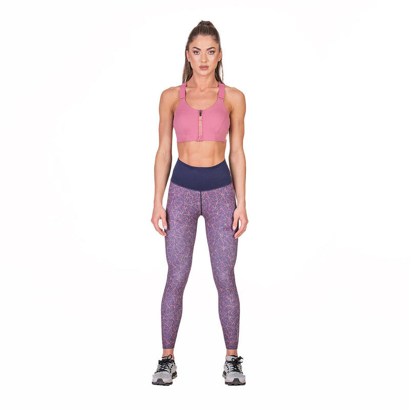 Women Reversible High-Waist Breathable Activewear Mesh Leggings - Purple/Orange