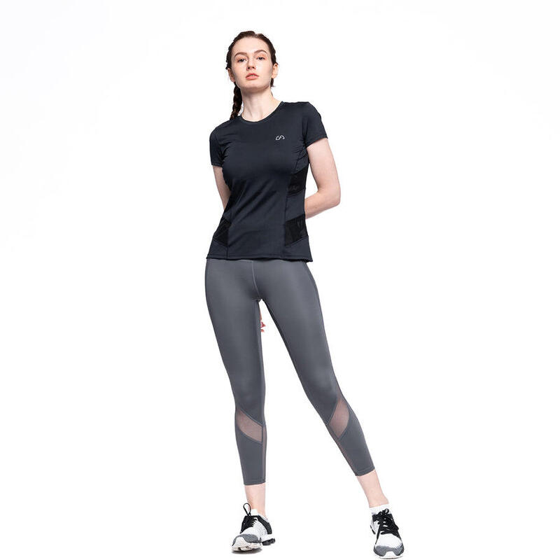 Women Mesh Breathable Yoga Gym Running Sports T Shirt Fitness Tee - BLACK