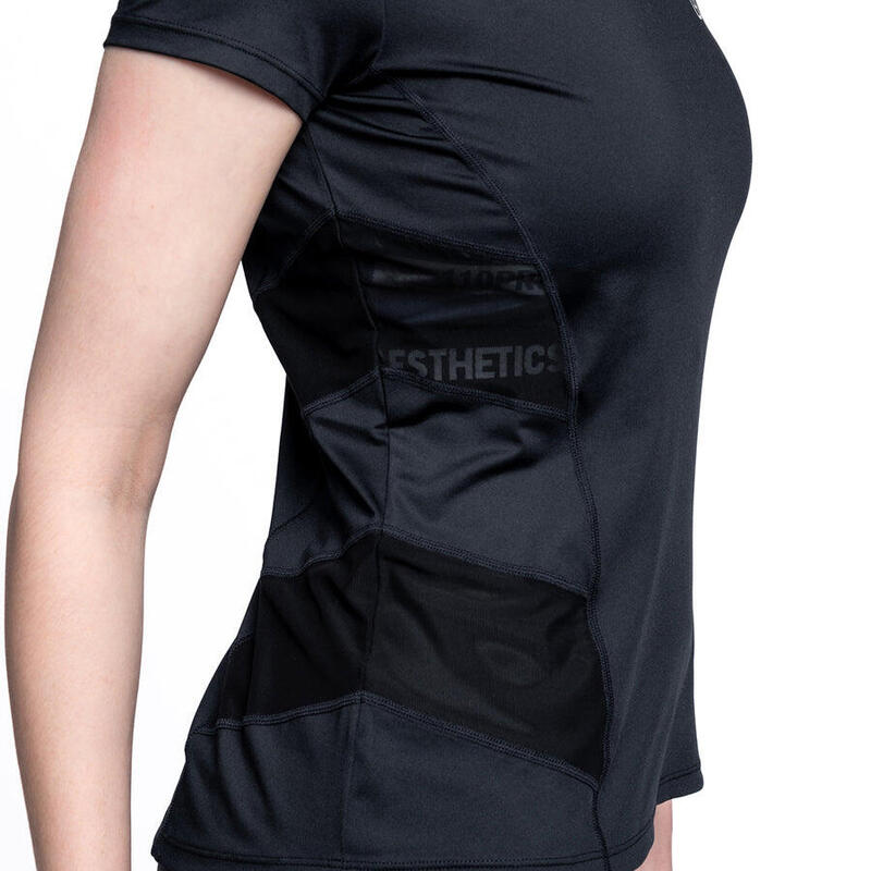 Women Mesh Breathable Yoga Gym Running Sports T Shirt Fitness Tee - BLACK