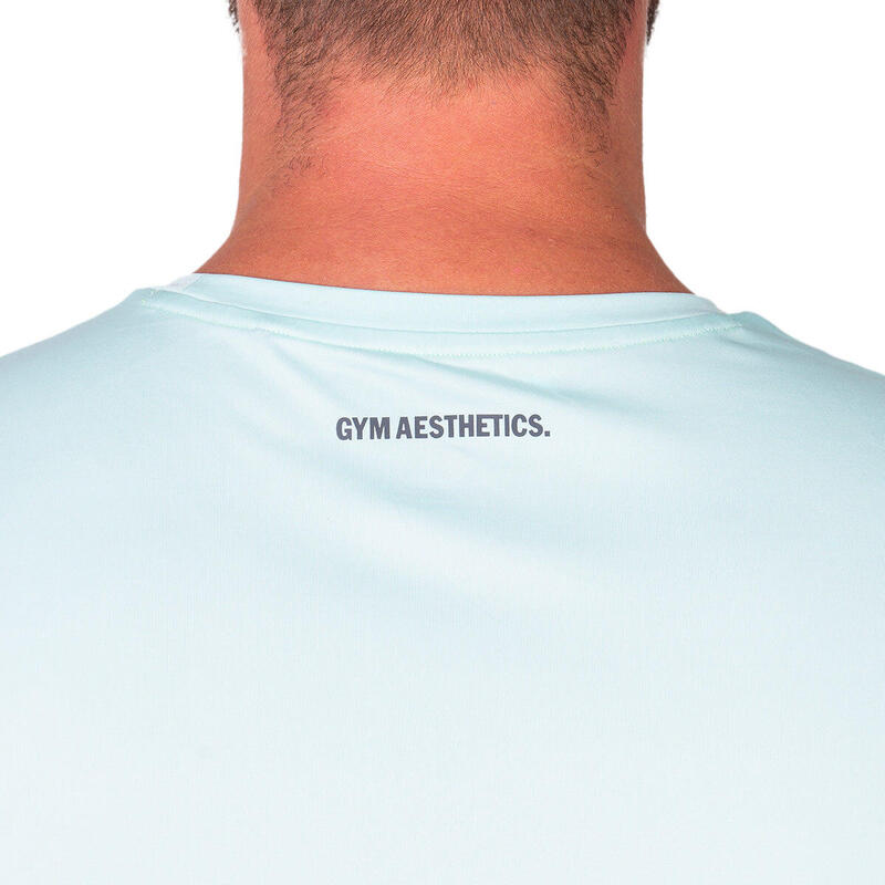 Men MIRROR Loose-Fit Stretchy Gym T Shirt Fitness Tee - Light Blue