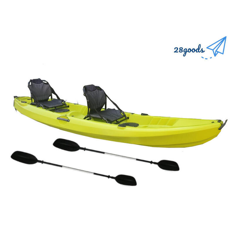 3.7米平台式雙人硬底獨木舟連划槳升級鋁合金坐椅 - 黃色