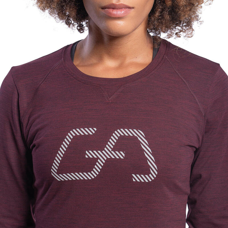 Women GA LOGO Long Sleeve Gym Running Sports T Shirt Tee - Purple grey