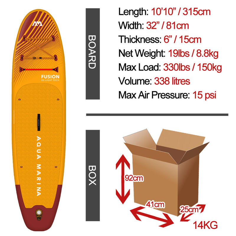 AQUA MARINA FUSION SUP Board Stand Up Paddle aufblasbar Surfboard Paddel