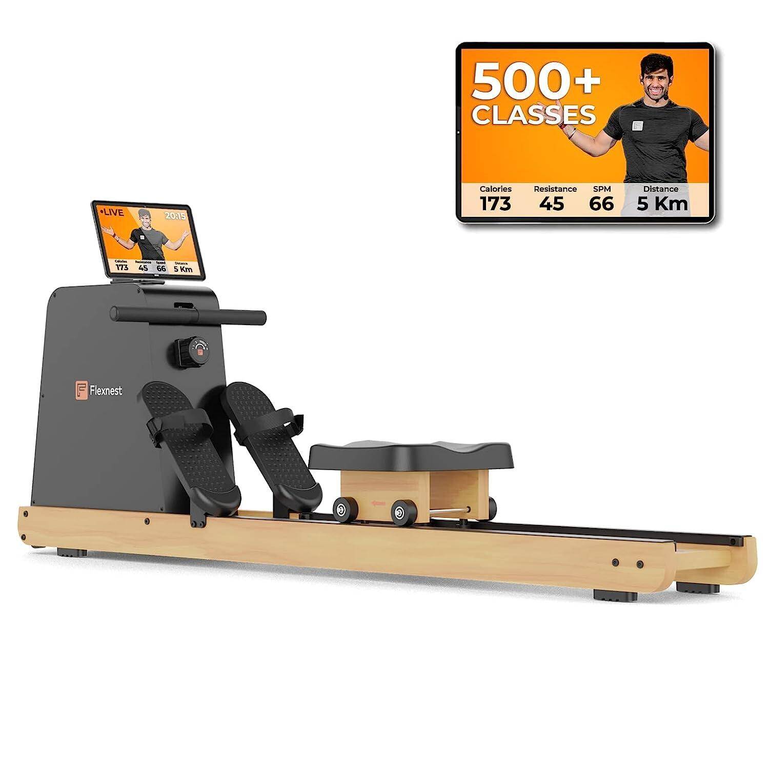 Flexnest Flexrower Bluetooth-Enabled Magnetic Rowing Machine for Home Gym Black