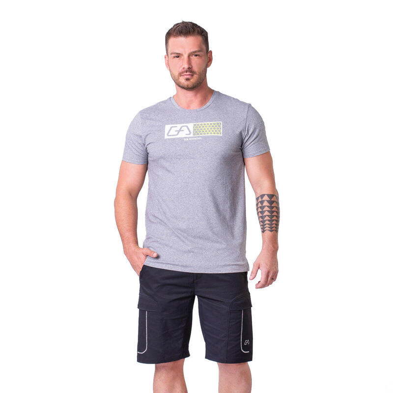 Men Printed Loose-Fit Gym Running Sports T Shirt Fitness Tee - GREY