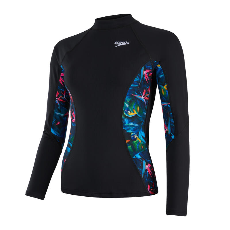 ECO ENDURANCE+ LADIES' PALM & PARROT LONG SLEEVE RASH TOP - BLACK