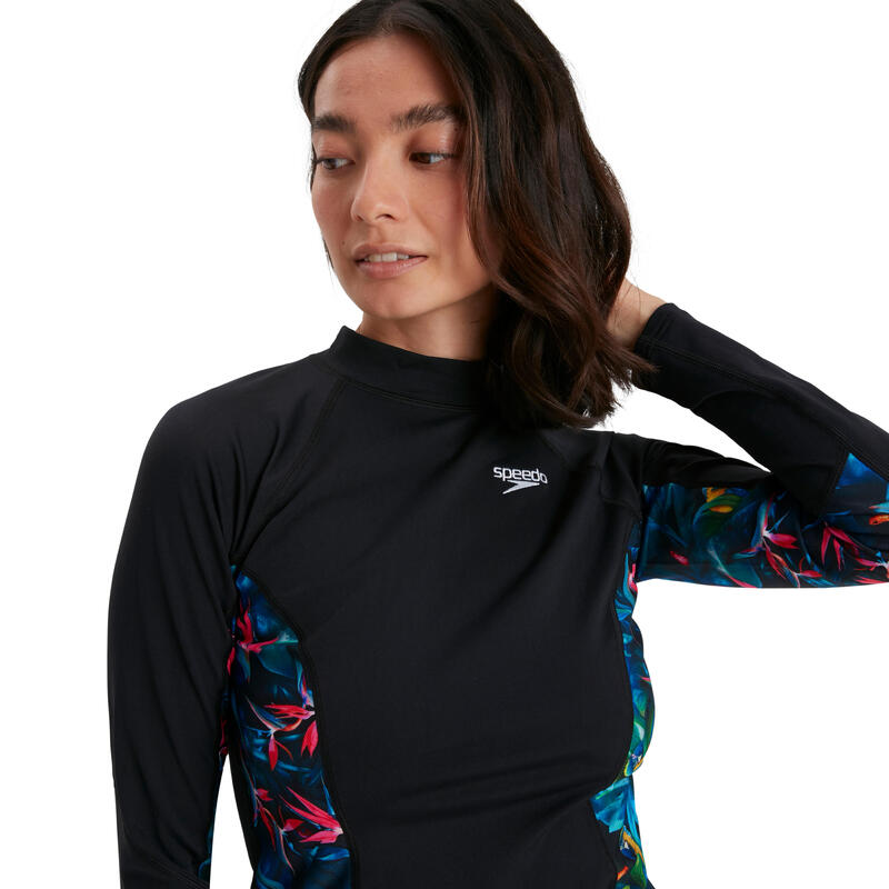 ECO ENDURANCE+ LADIES' PALM & PARROT LONG SLEEVE RASH TOP - BLACK