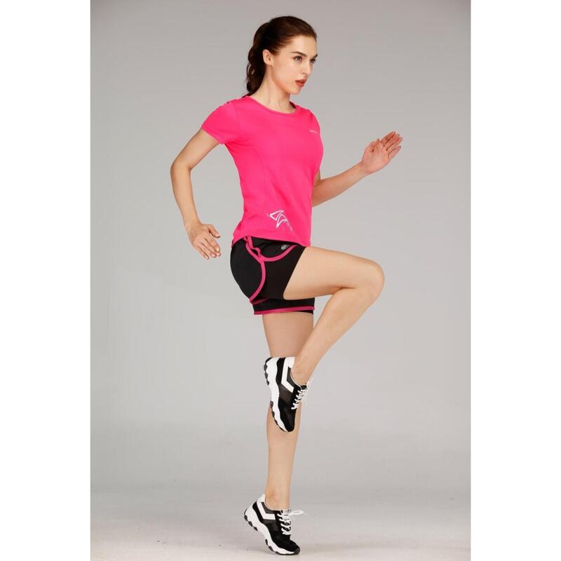 Women Quick Dry 2 in 1 Running Shorts - Pink / Black