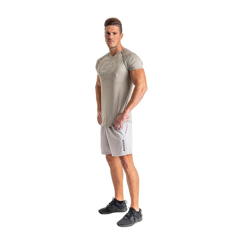 男裝印刷6in1修身跑步健身短袖運動T恤上衣 - 米色