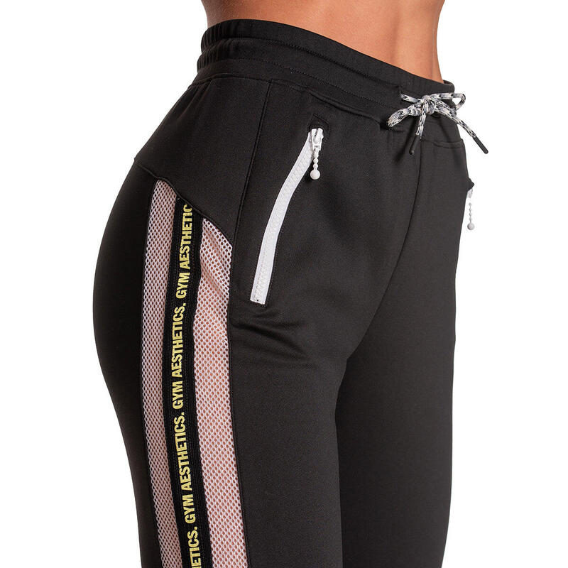 Women Three Track Long Sweatpants with Zipper - BLACK