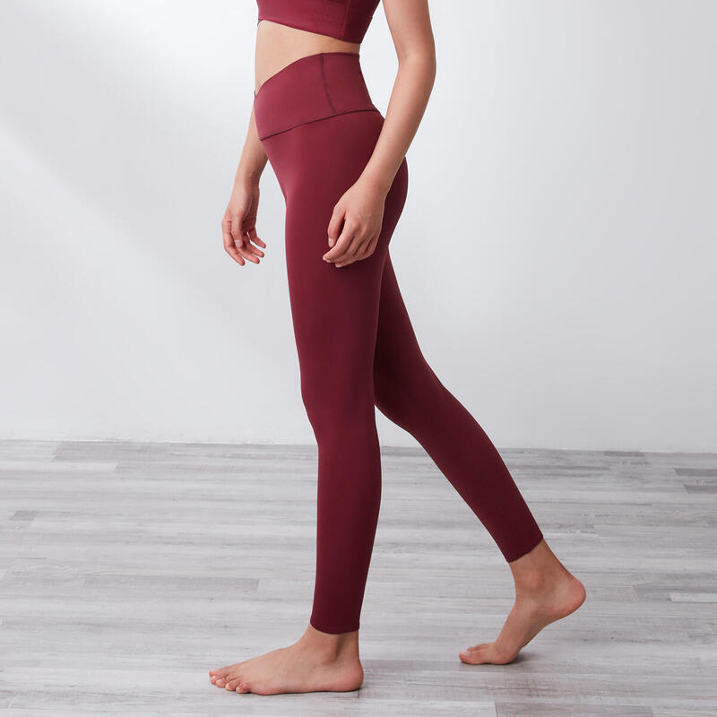 Effortless High V-Waist Cropped Petite Sports Leggings-Burgundy