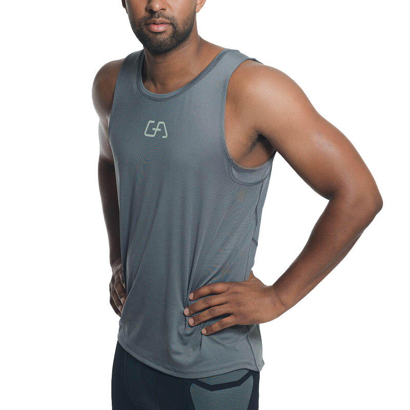 Men Printed Wicking Anti-Odor Running Sports Vest Tank Top Singlet - Grey