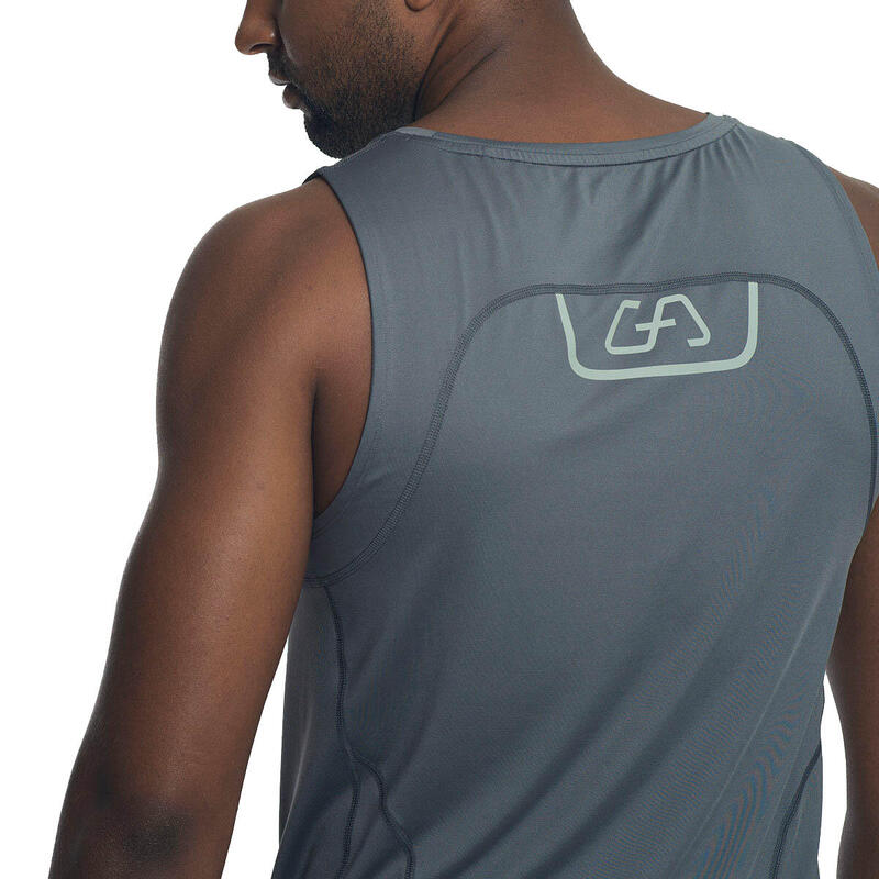 男裝雙印Logo防臭速干健身跑步運動背心 - 灰色