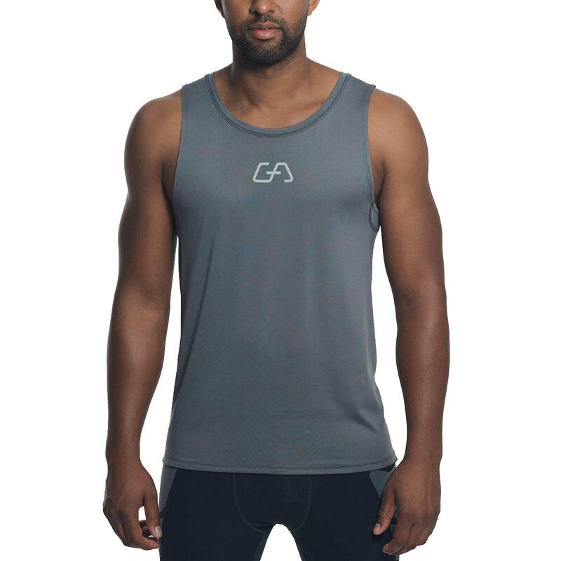 男裝雙印Logo防臭速干健身跑步運動背心 - 灰色