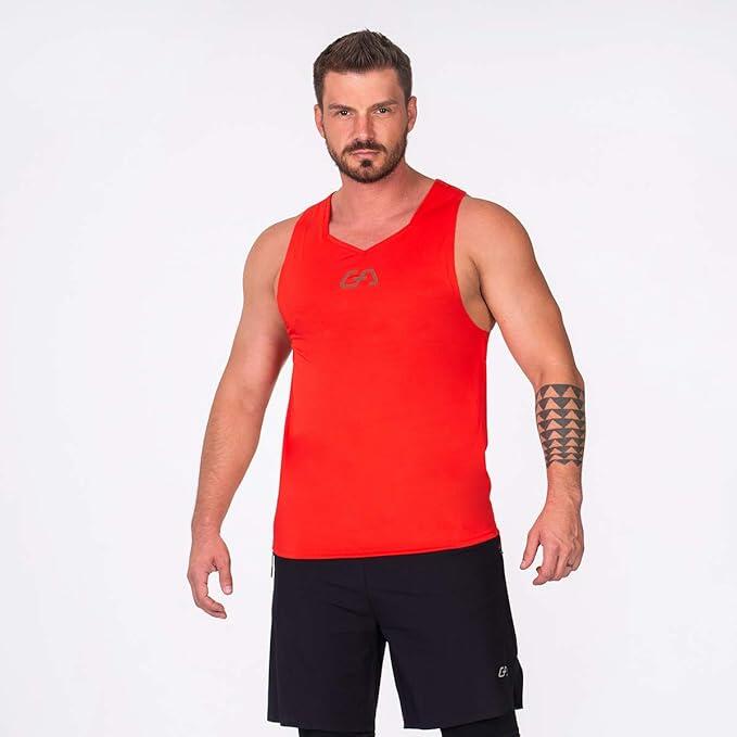 Men Back Strip Wicking Anti-Odor Running Sports Vest Tank Top Singlet - RED