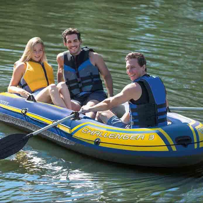 Challenger 3 Inflatable 3-Person Boat Set - Blue/Yellow